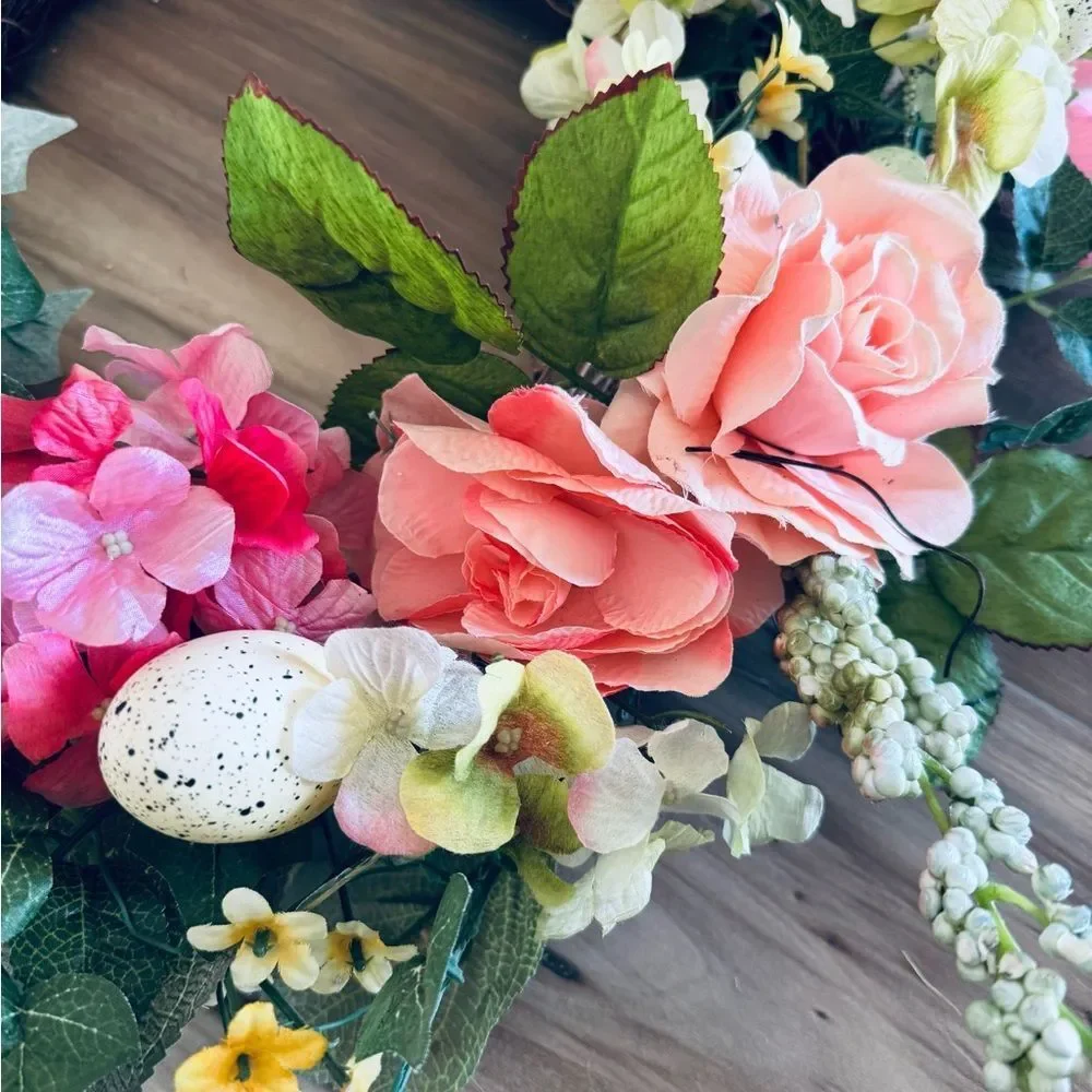 Spring Easter Egg Pink Floral Greenery Wreath